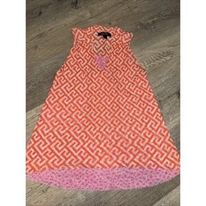 Sweet Pea by Stacy Frati, Casual Sleeveless Sheer Top, Orange And Pink , Sz. Med